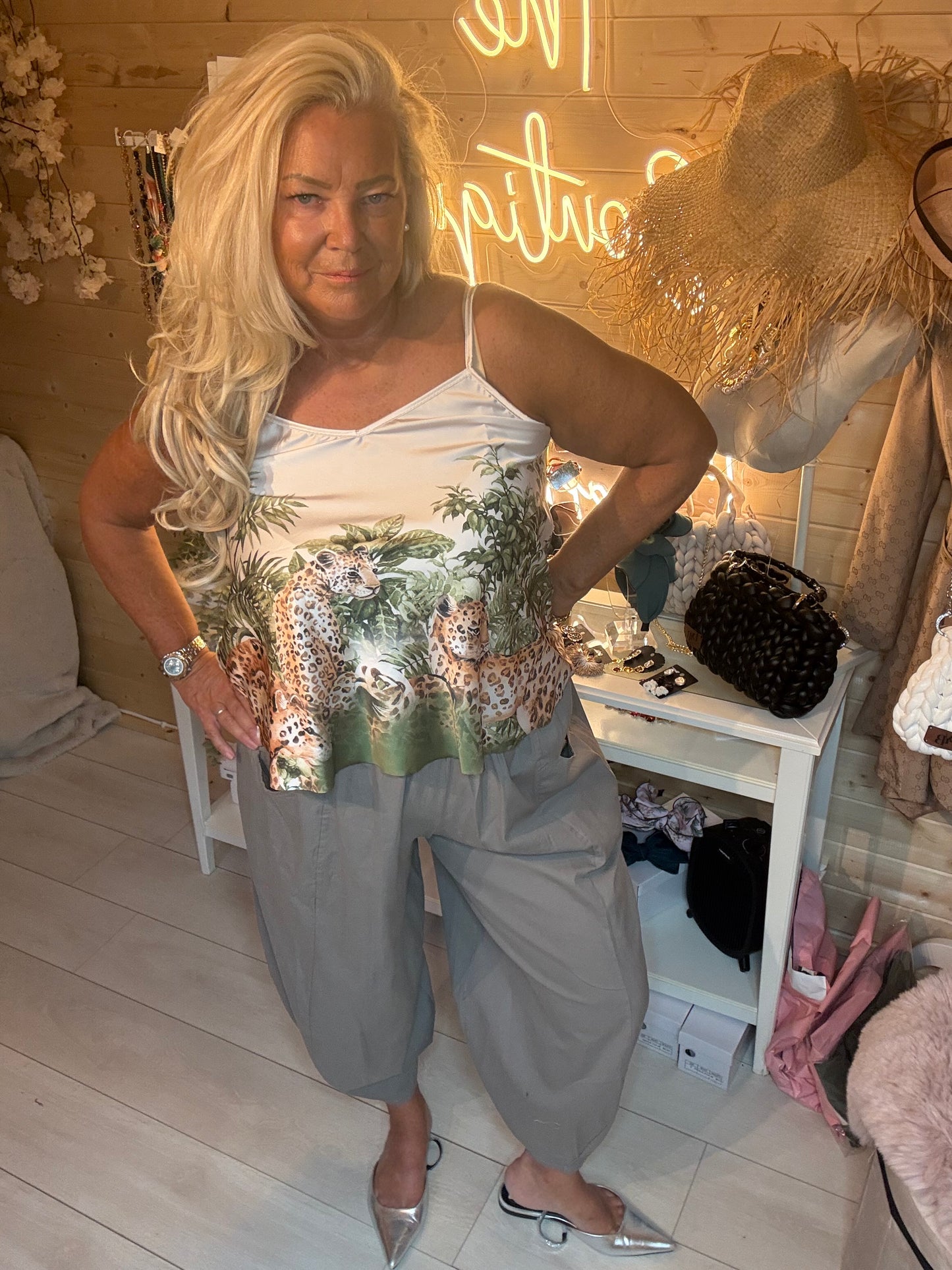 Jungle Leopard Print Satin Peplum Cami Top One Size 8-16