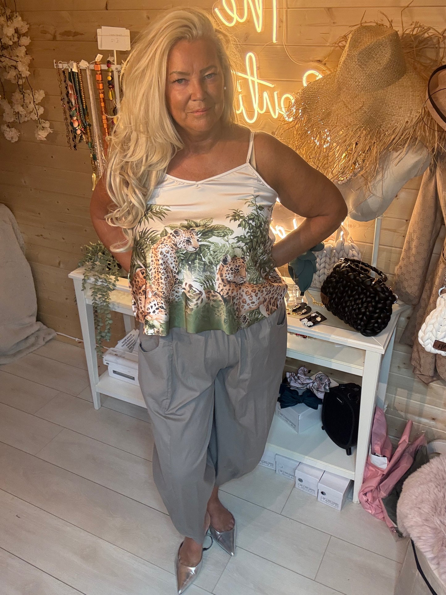 Jungle Leopard Print Satin Peplum Cami Top One Size 8-16