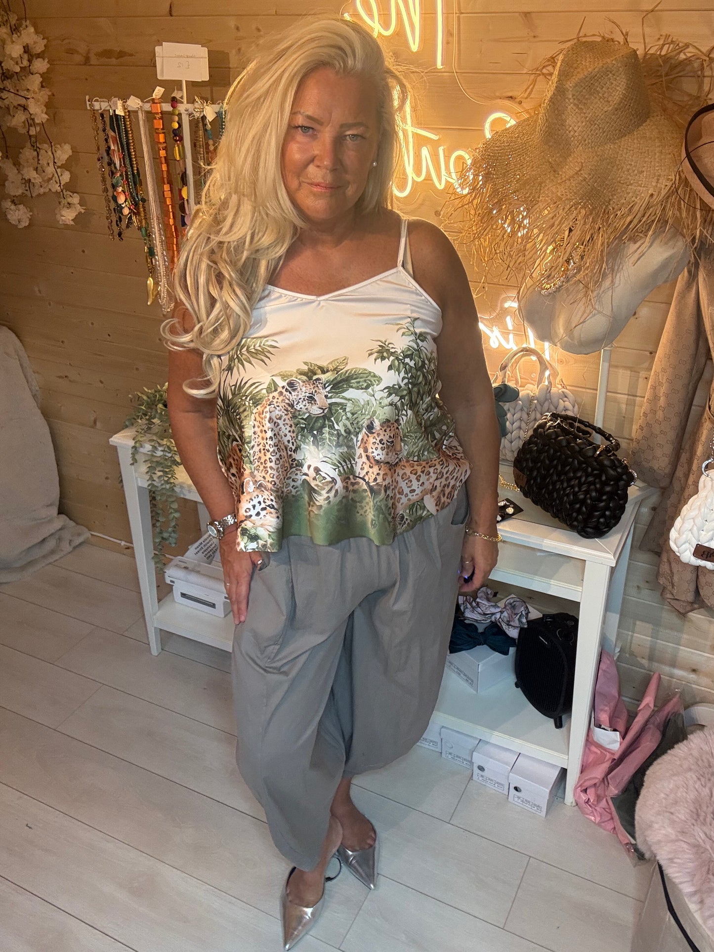 Jungle Leopard Print Satin Peplum Cami Top One Size 8-16