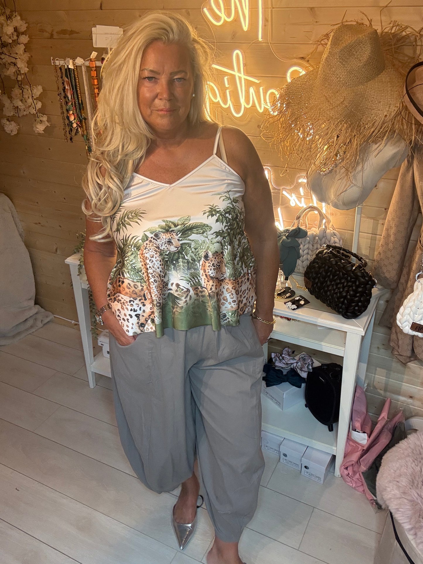Jungle Leopard Print Satin Peplum Cami Top One Size 8-16