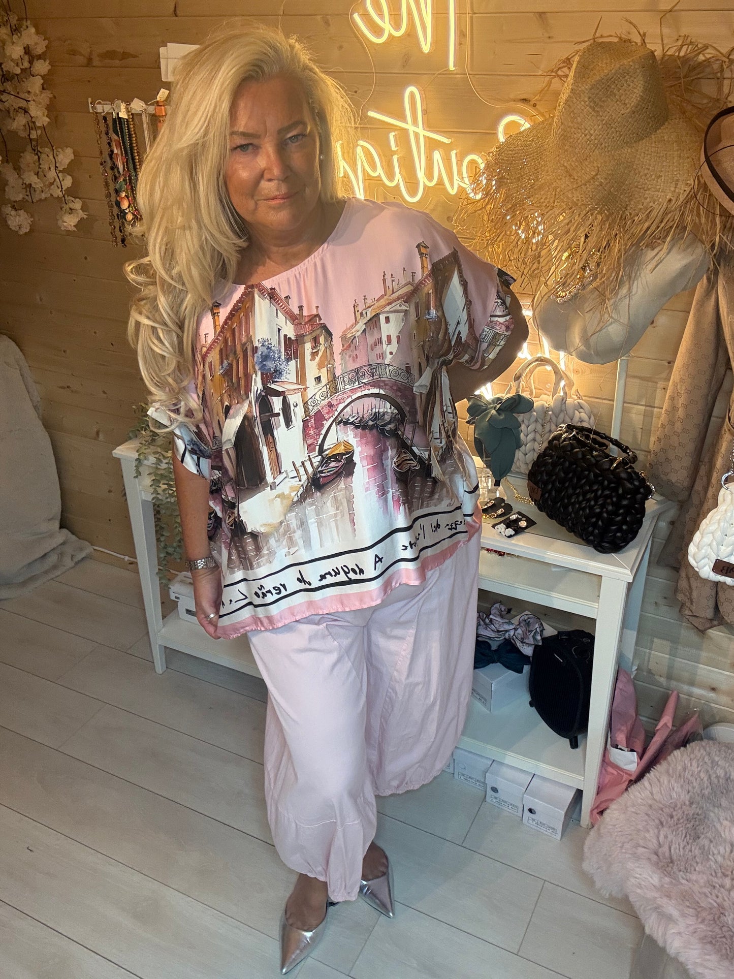 Venezia Venice Canal Print Satin Top One Size 8-18