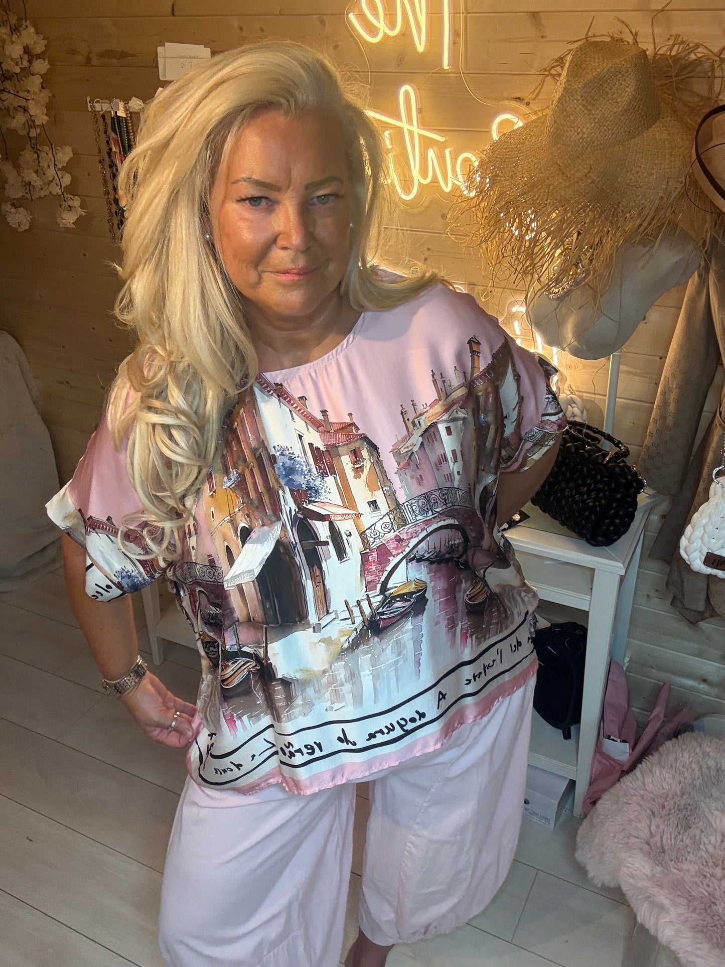 Venezia Venice Canal Print Satin Top One Size 8-18
