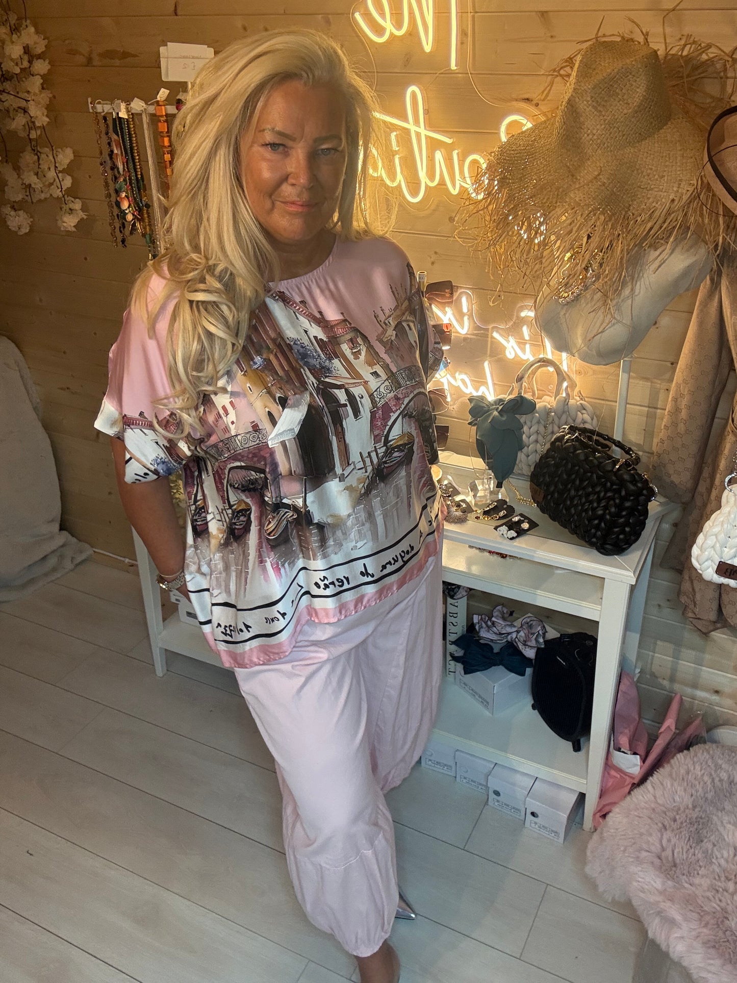 Venezia Venice Canal Print Satin Top One Size 8-18