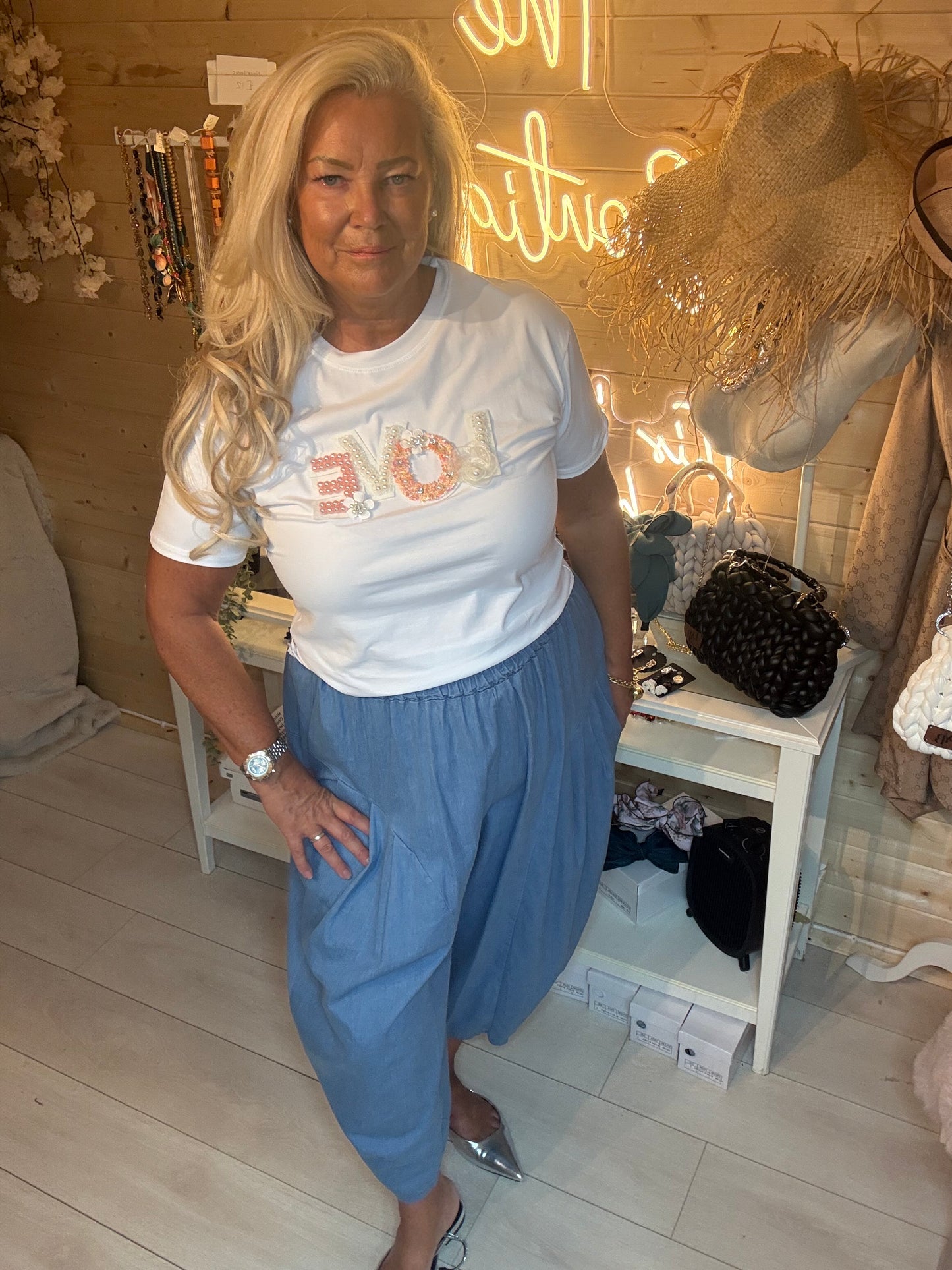 Love Embellished Pearl & Sequin T-Shirt White or Black S/M & M/L