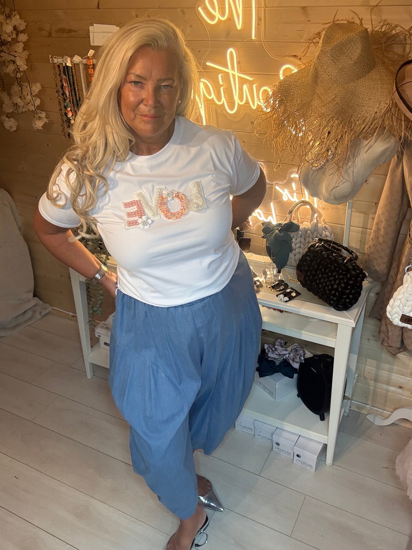 Love Embellished Pearl & Sequin T-Shirt White or Black S/M & M/L