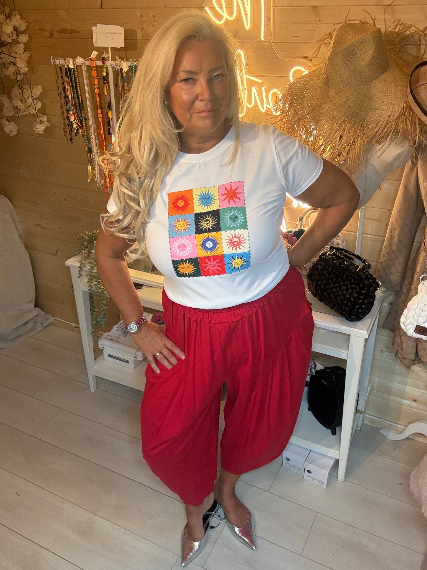 Solar Colour Block Sun Print Graphic T-Shirt White One Size 8-16