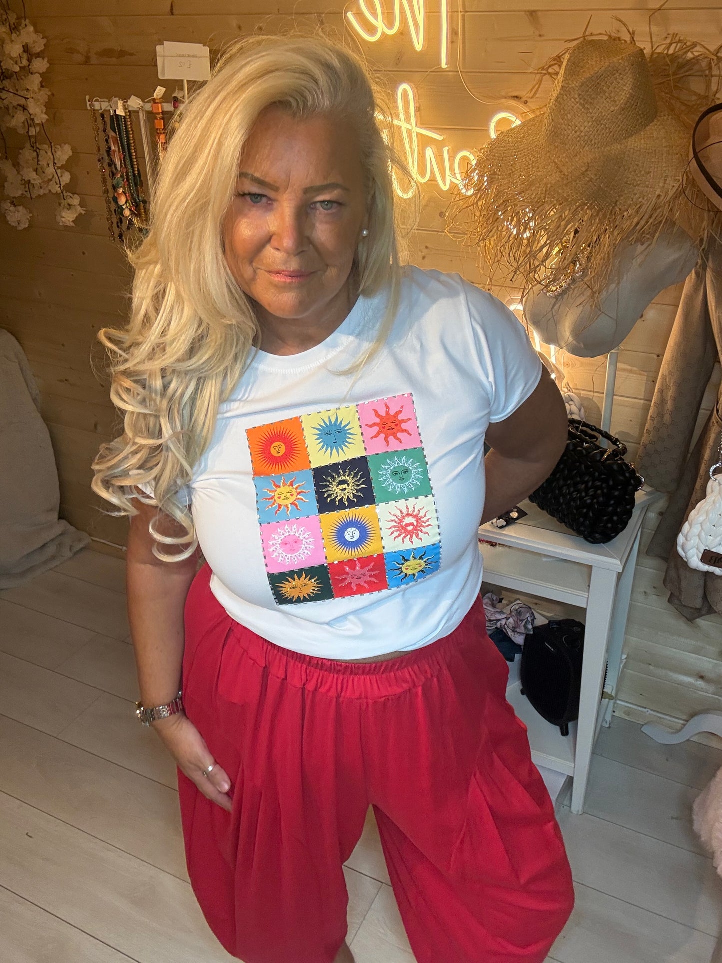 Solar Colour Block Sun Print Graphic T-Shirt White One Size 8-16