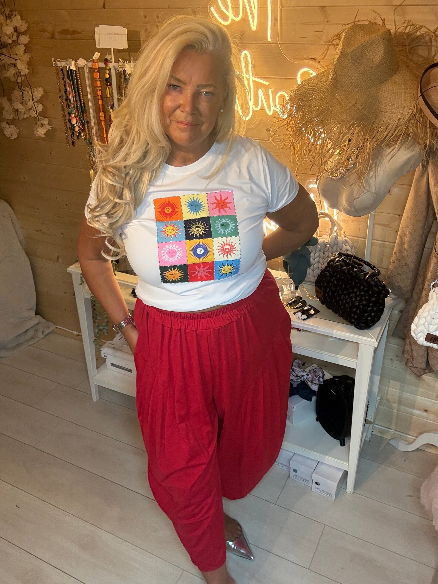 Solar Colour Block Sun Print Graphic T-Shirt White One Size 8-16