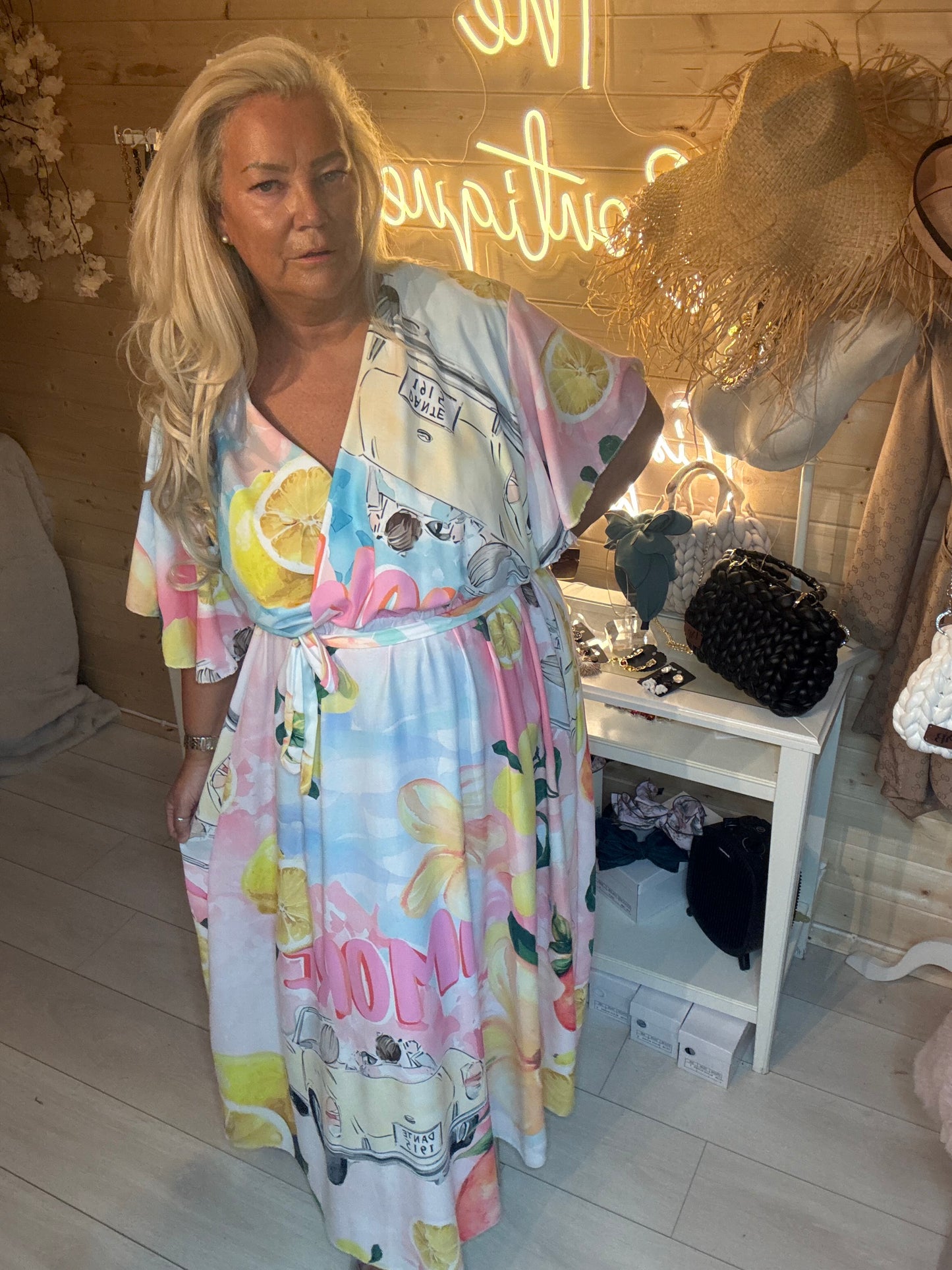 Limone Lemon & Floral Print Wrap Maxi Dress One Size 12-22