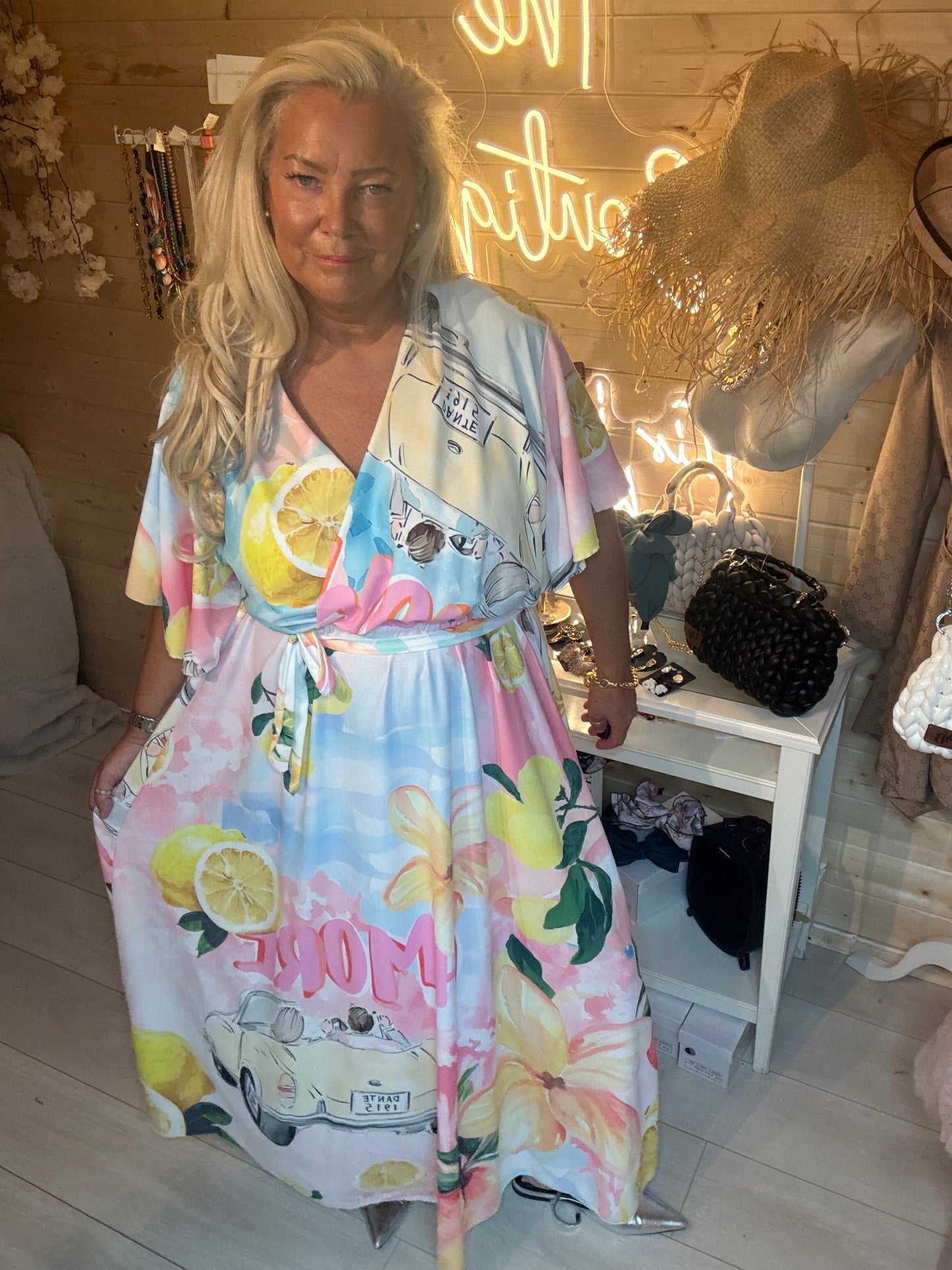 Limone Lemon & Floral Print Wrap Maxi Dress One Size 12-22