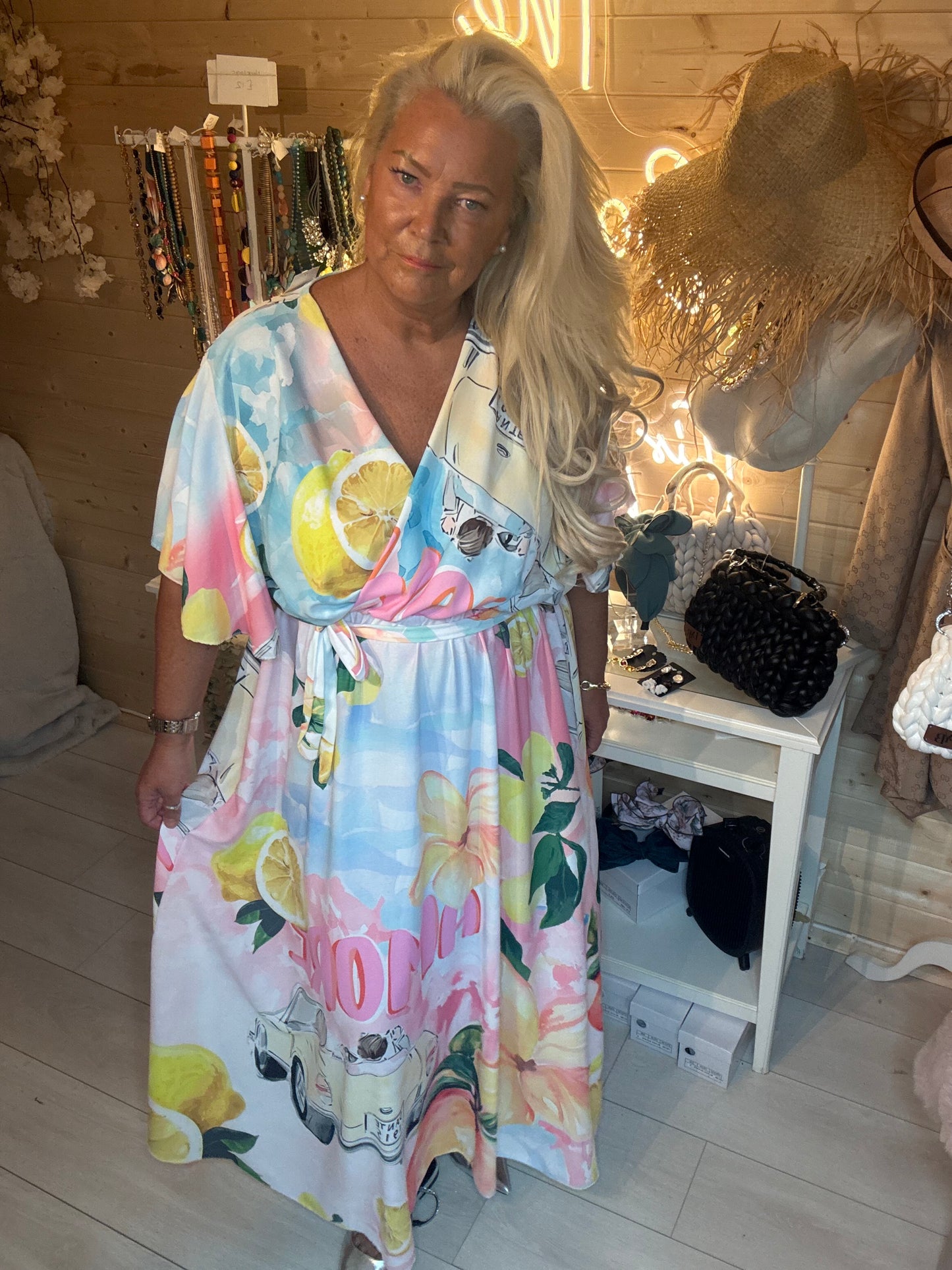 Limone Lemon & Floral Print Wrap Maxi Dress One Size 12-22