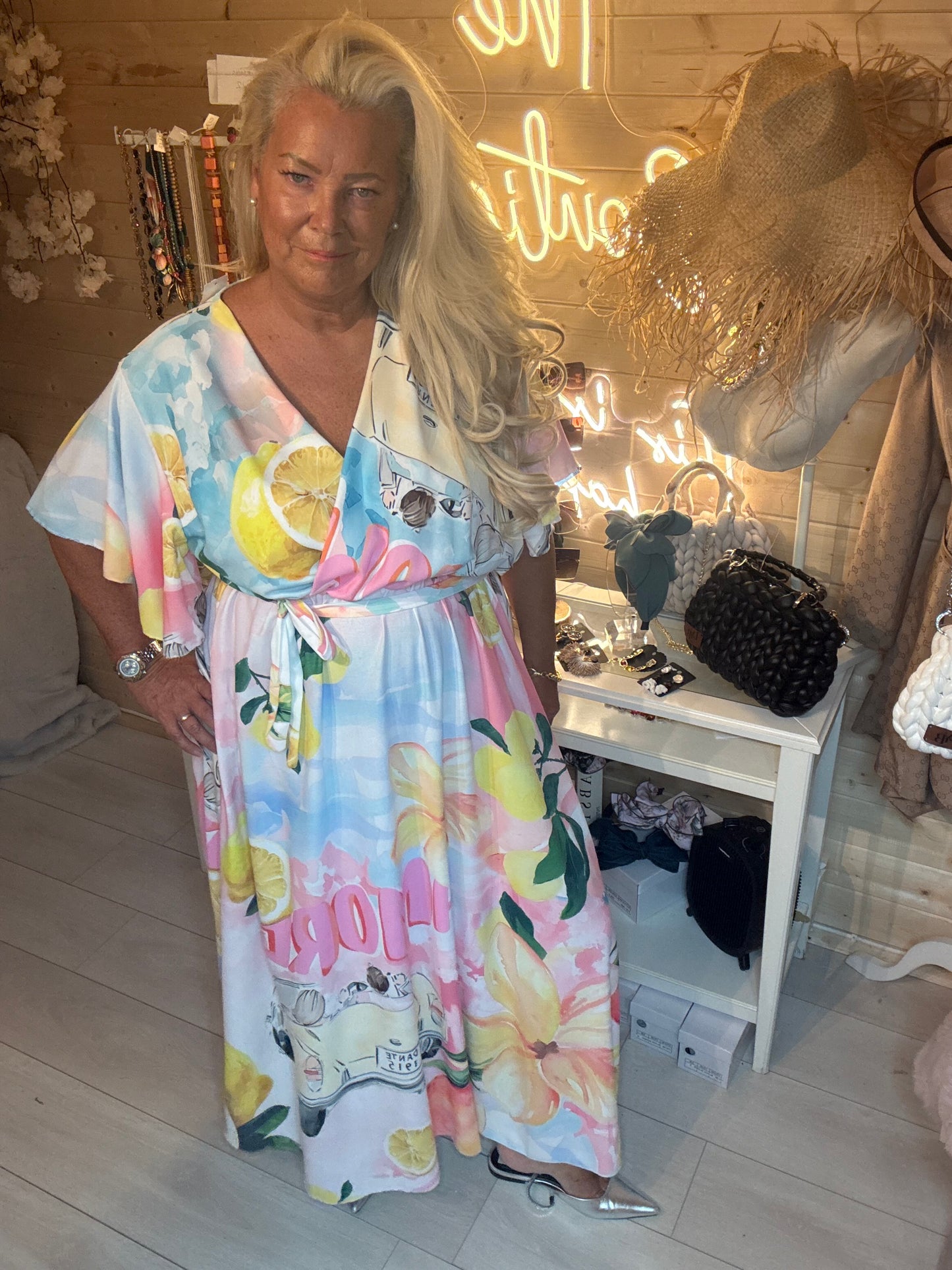 Limone Lemon & Floral Print Wrap Maxi Dress One Size 12-22
