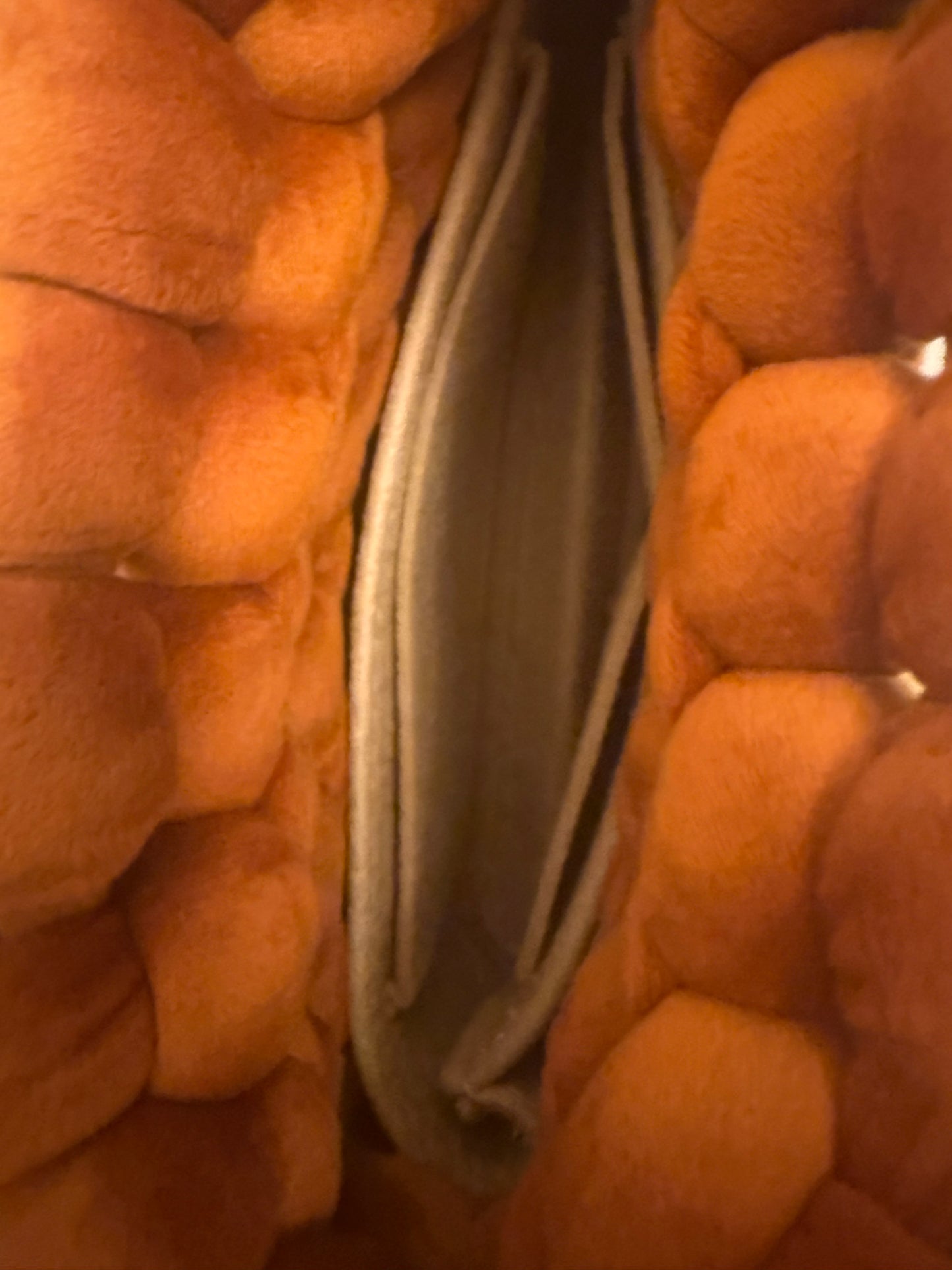Interior view of Autumn Lust bag showing sleek silver inner liner and structured base