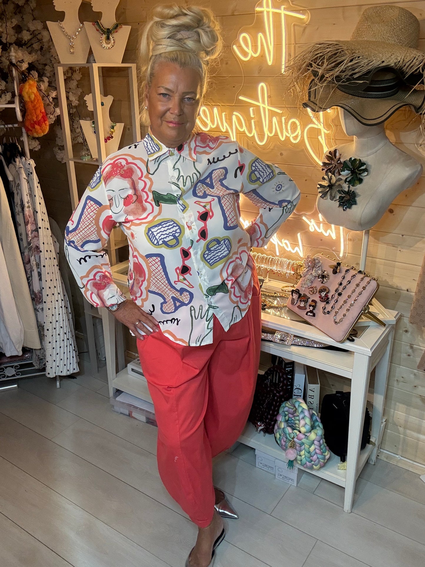 Sketch women's novelty print blouse – full length boutique view showing long sleeves and hem
