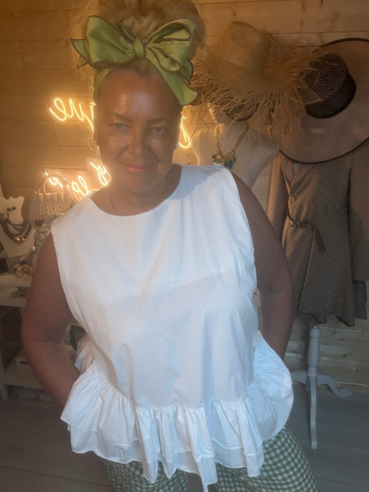 Fresco Ruffle Peplum Top in White - One Size 8-18 - The Ultimate Ladies Boutique