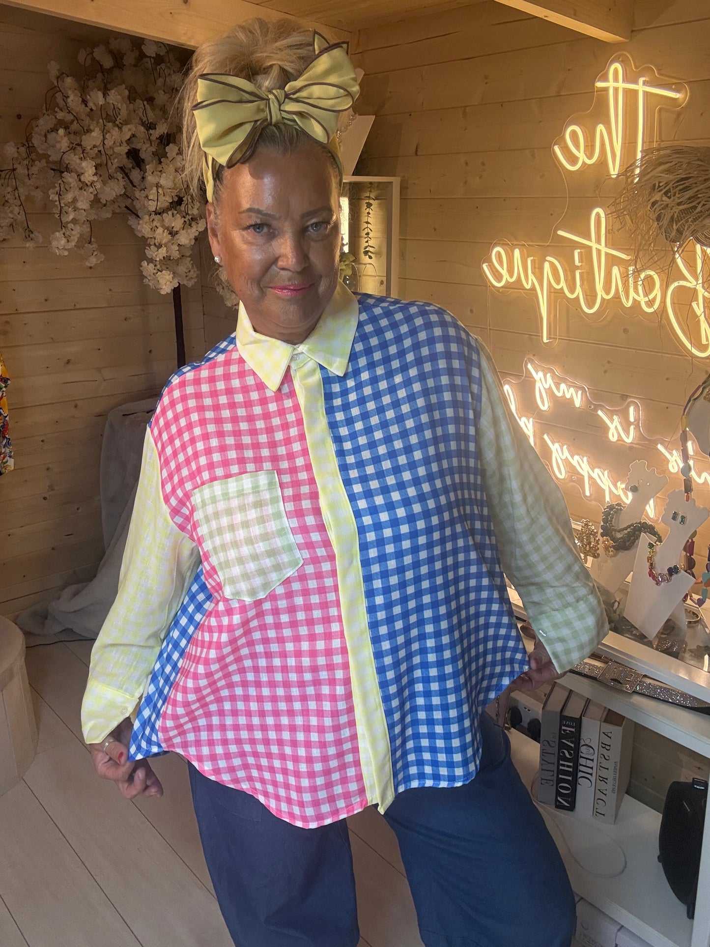 Marbella colour block shirt three quarter view – The Ultimate Ladies Boutique