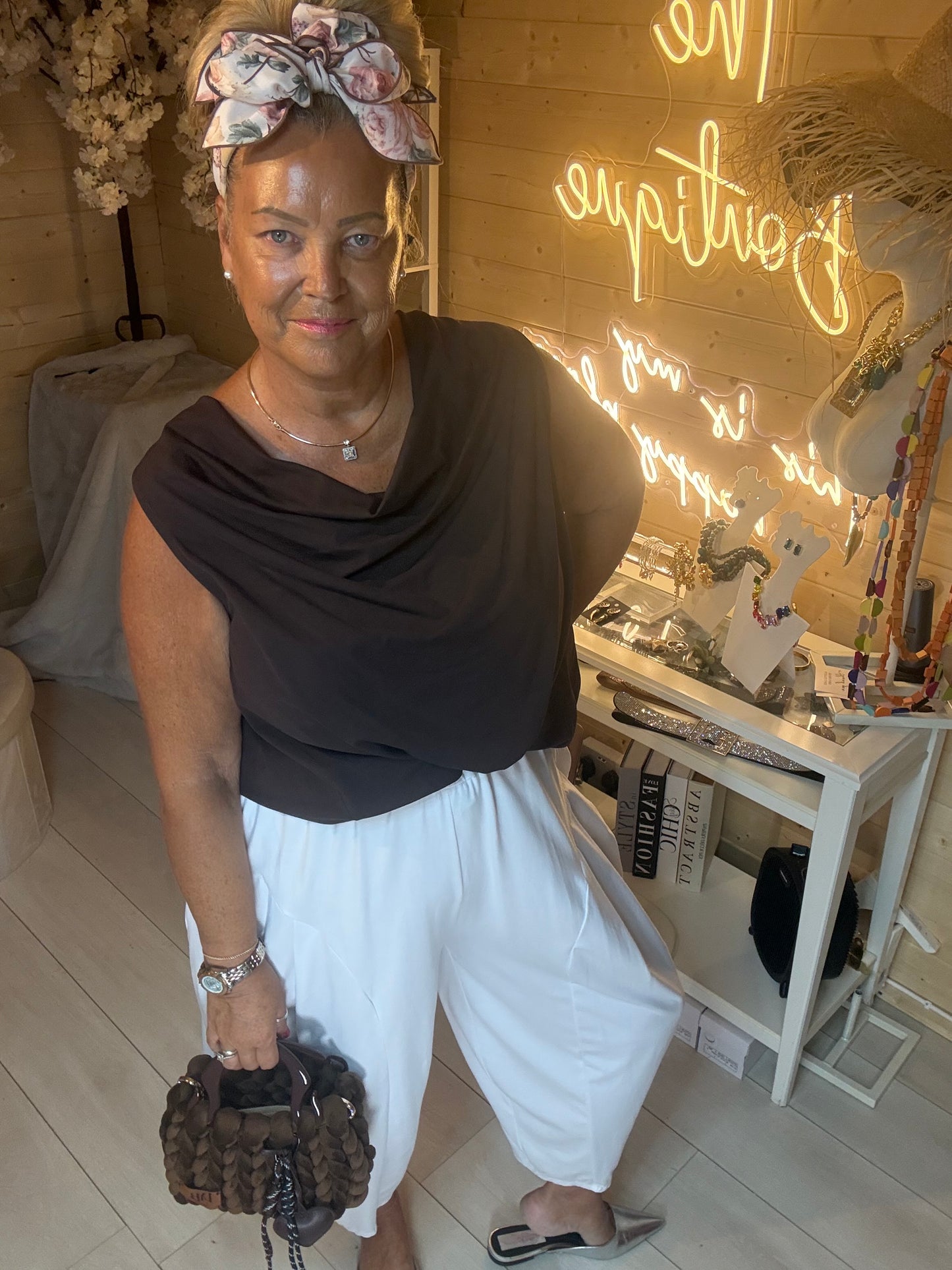 Mia black cowl neck top styled with accessories – The Ultimate Ladies Boutique