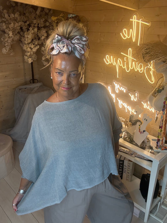 Alba grey batwing top three quarter view – one size 8-20 boutique knit top