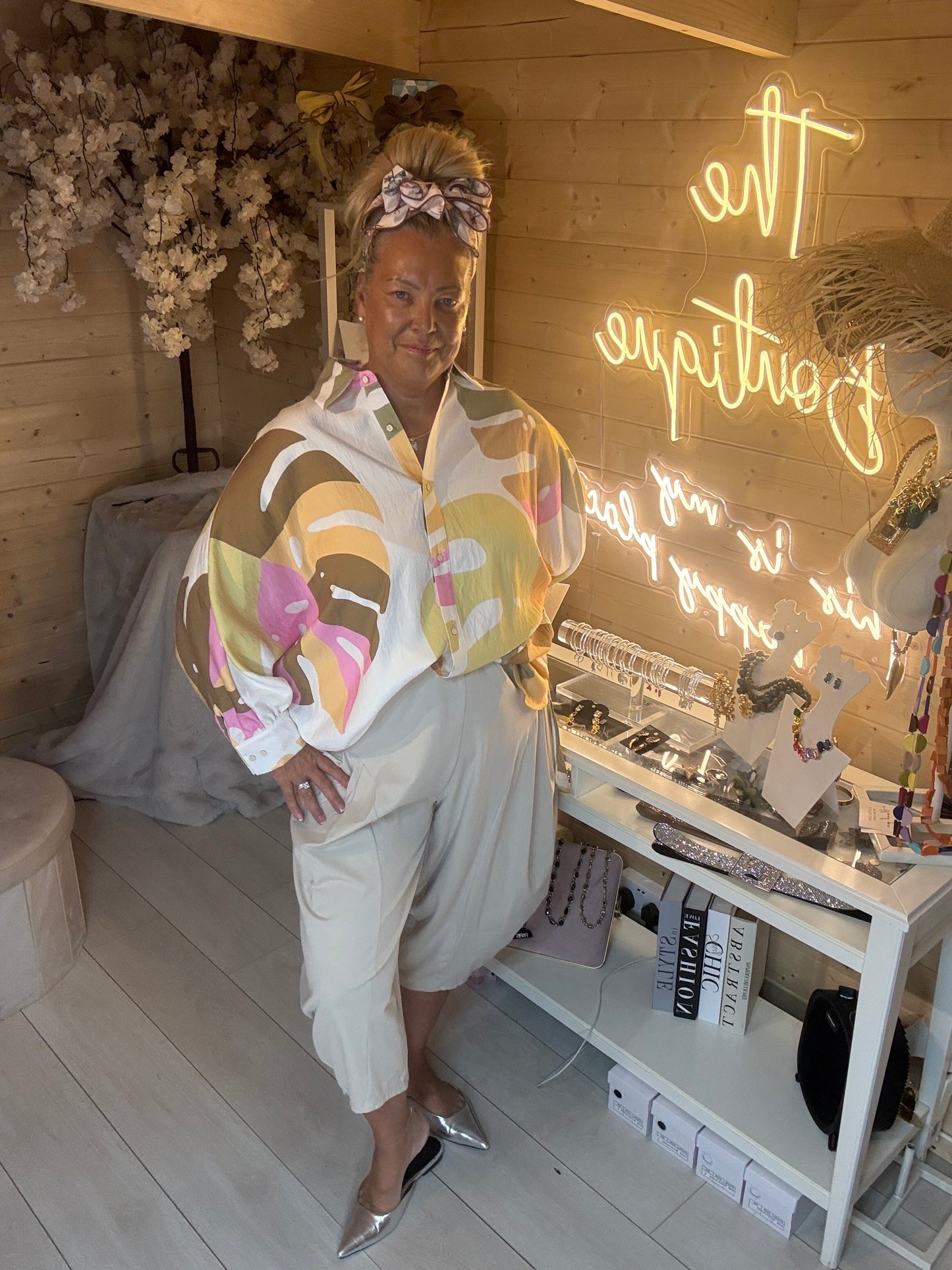 Havana oversized abstract shirt full length front view – The Ultimate Ladies Boutique