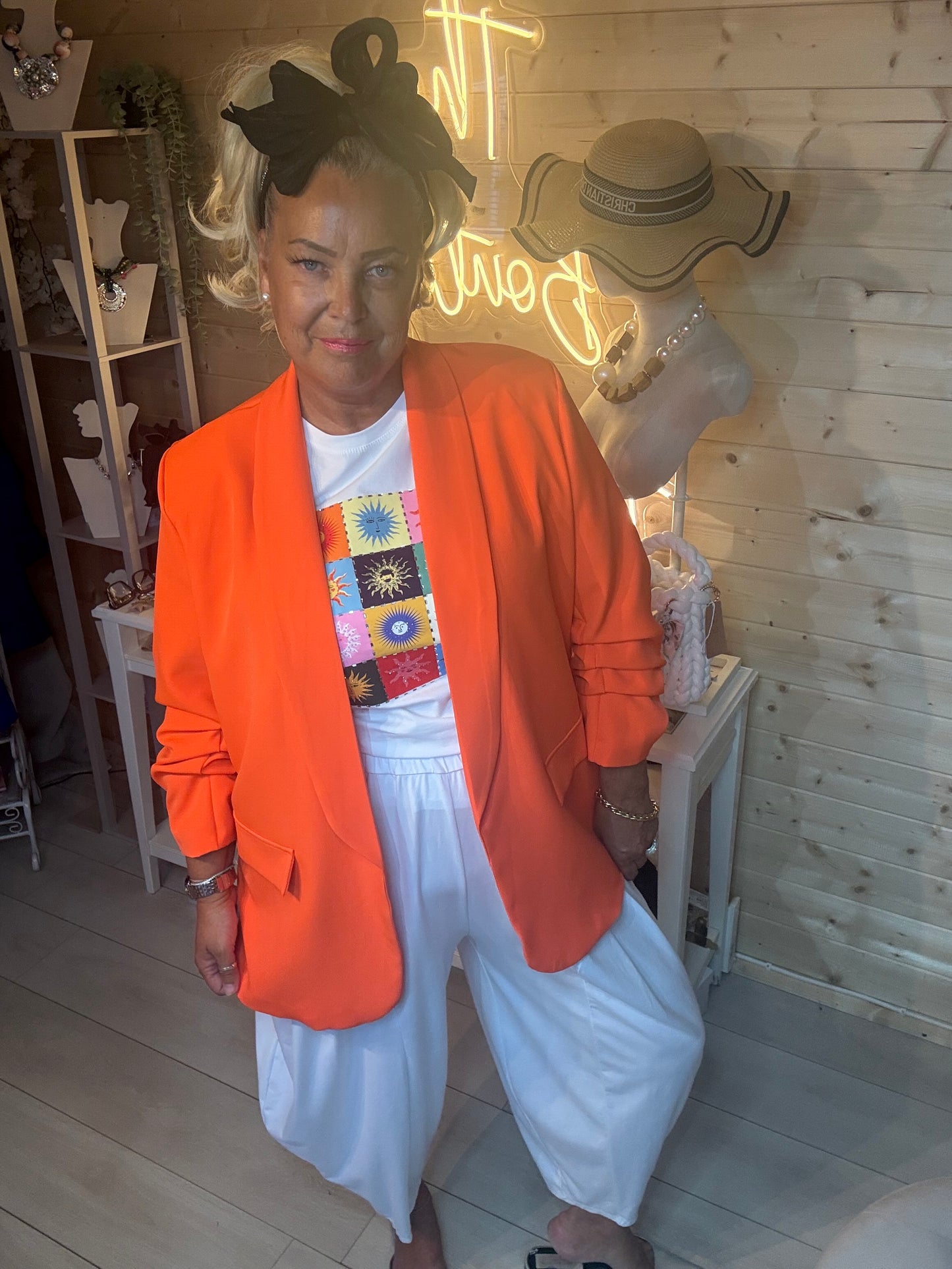 Estelle ruched sleeve blazer in orange – one size 12-18 – The Ultimate Ladies Boutique