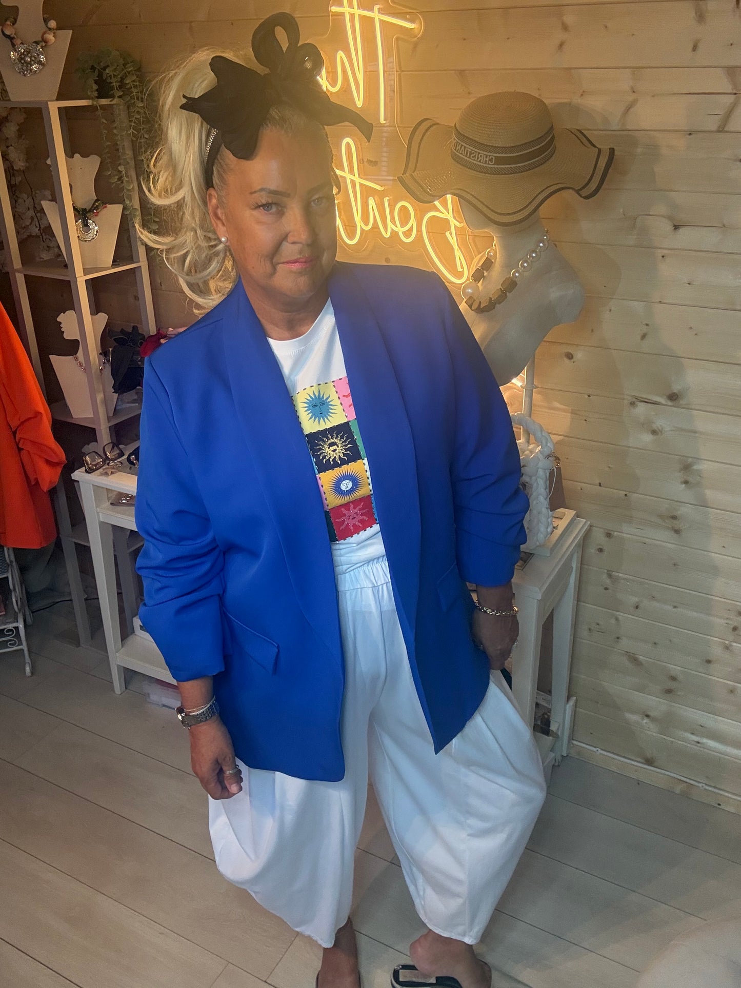 Estelle ruched sleeve blazer in royal blue – one size 12-18 – The Ultimate Ladies Boutique