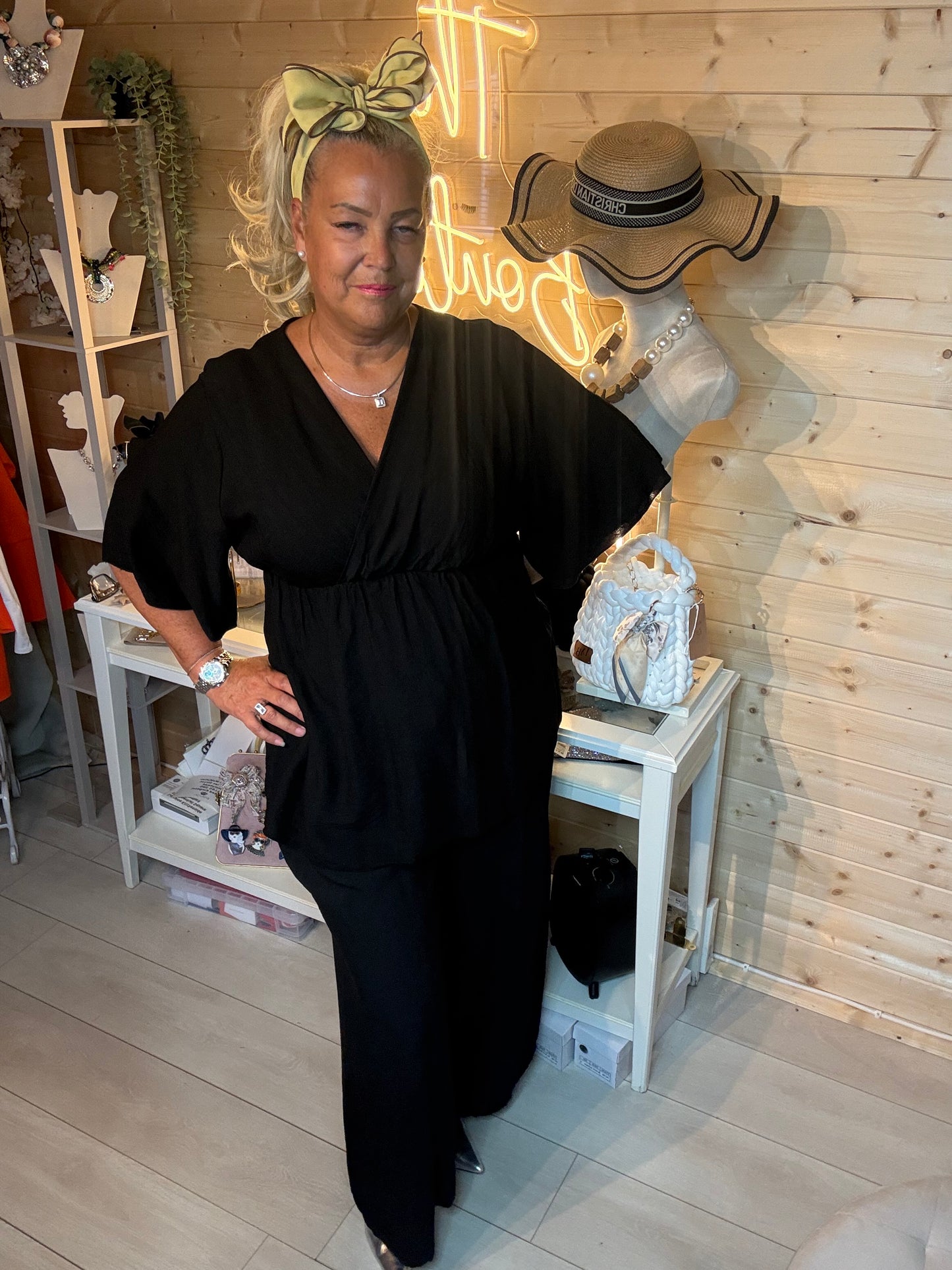 Isadora wrap kimono co-ord set in black full length – one size 8-18 – The Ultimate Ladies Boutique