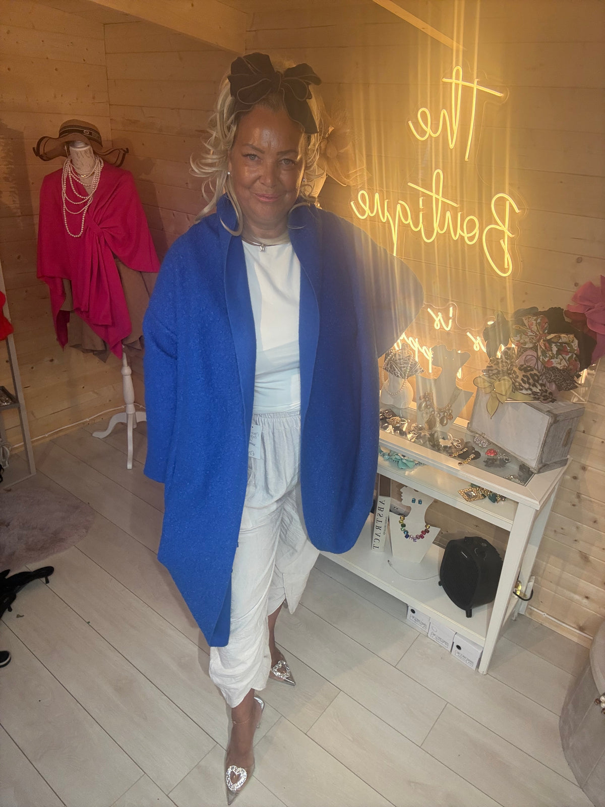 Cascade oversized coat in electric blue, one size 8-22