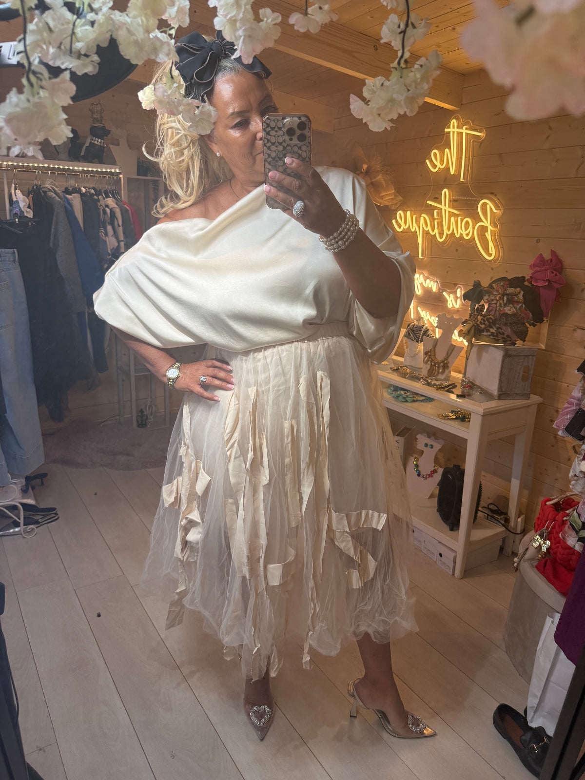 Willow cream tulle midi skirt, one size 8-16