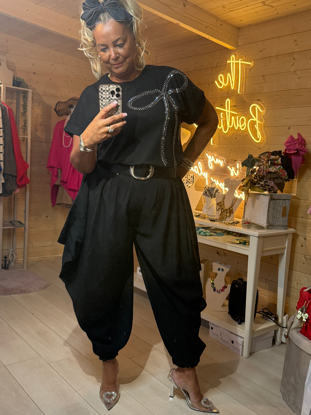 Harlow black harem trousers, one size 8-16, side view