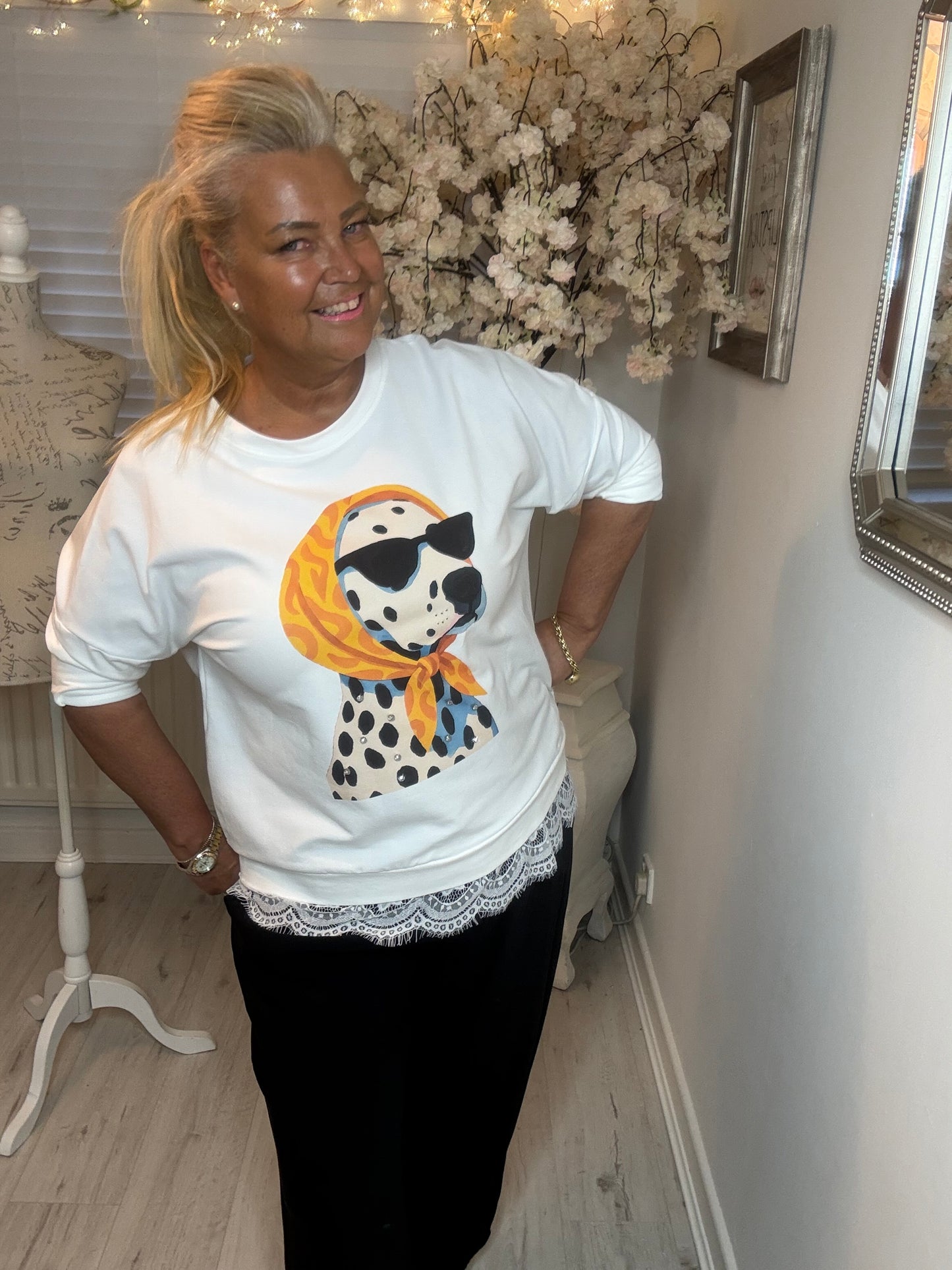 Dog 2 T-Shirt with Lace Trim