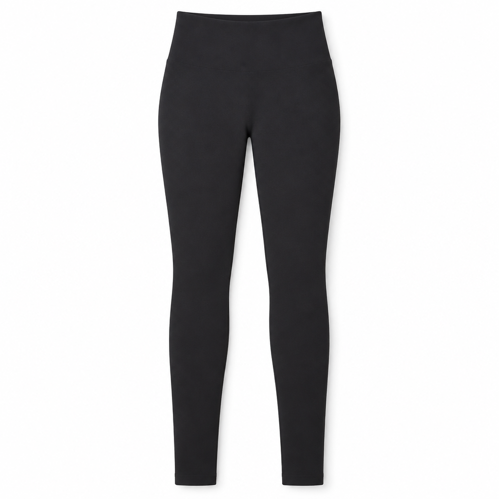 Pair of black high-waisted seamless thermal leggings shown on a clean white background