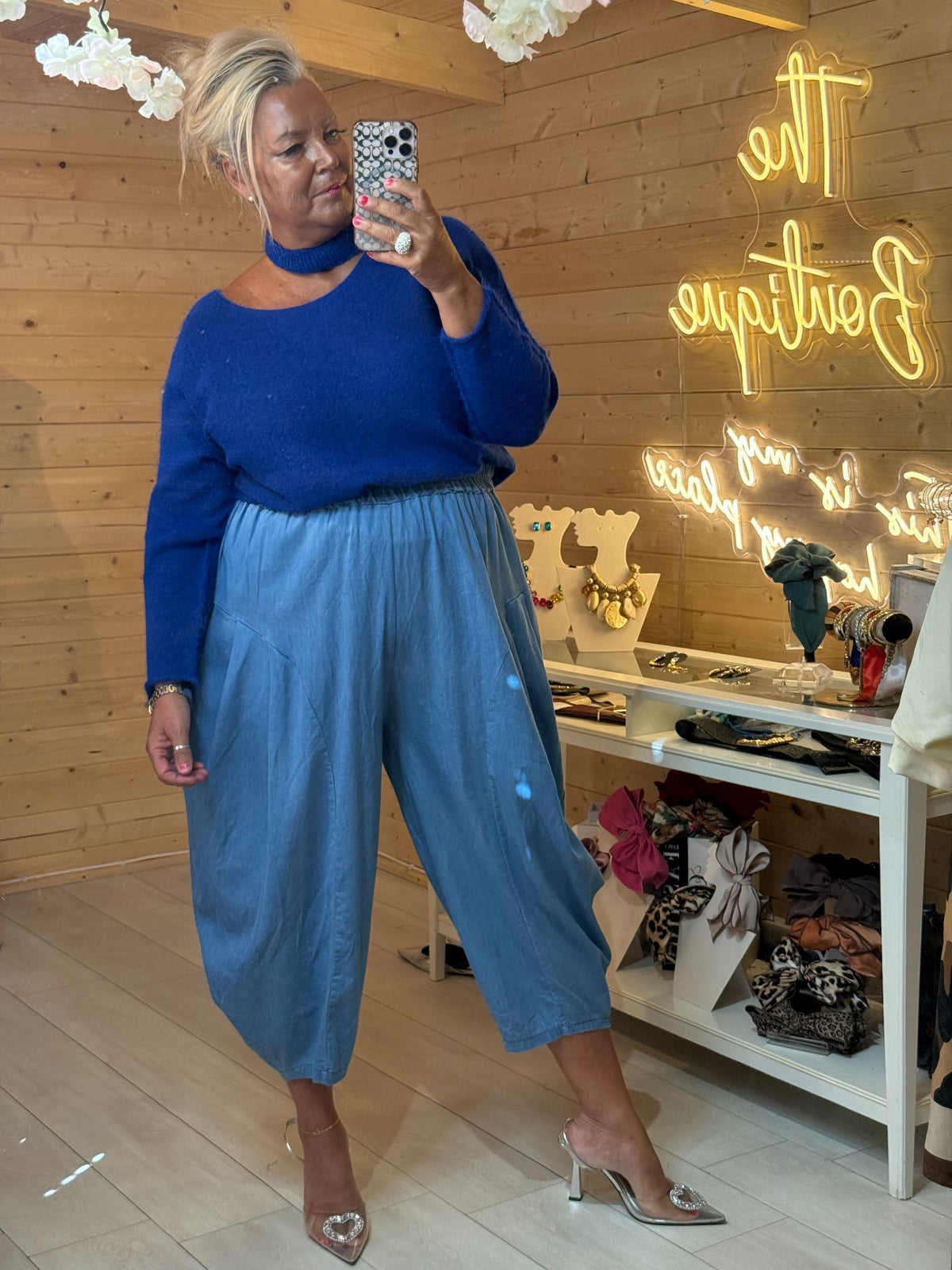 Electric blue Mira ladies jumper with relaxed silhouette and long sleeves