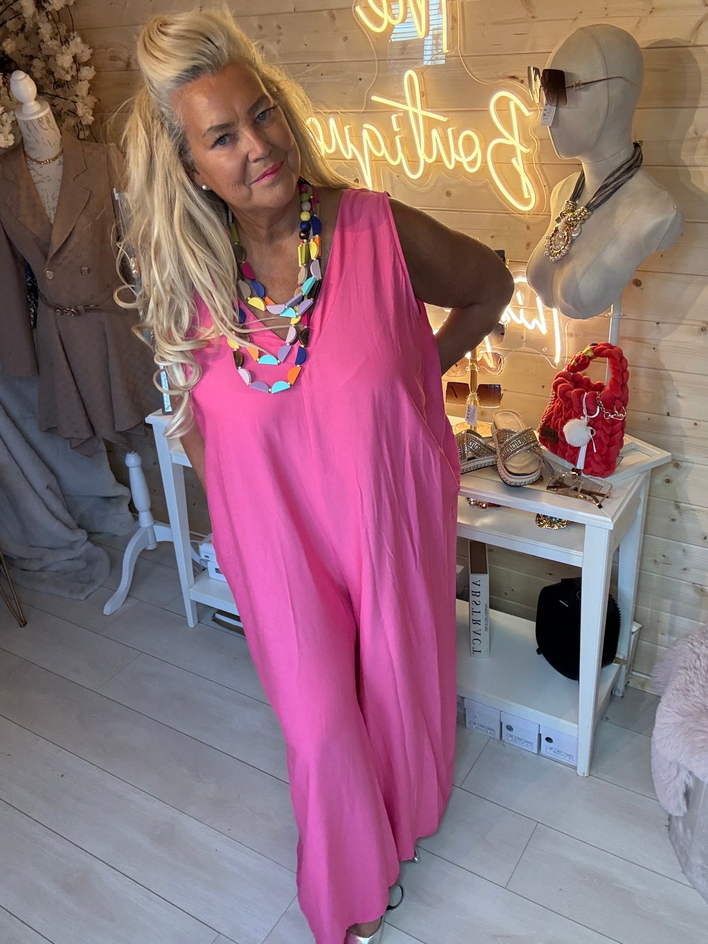 Flamingo Dream V-Neck Maxi Jumpsuit | One Size 8-18