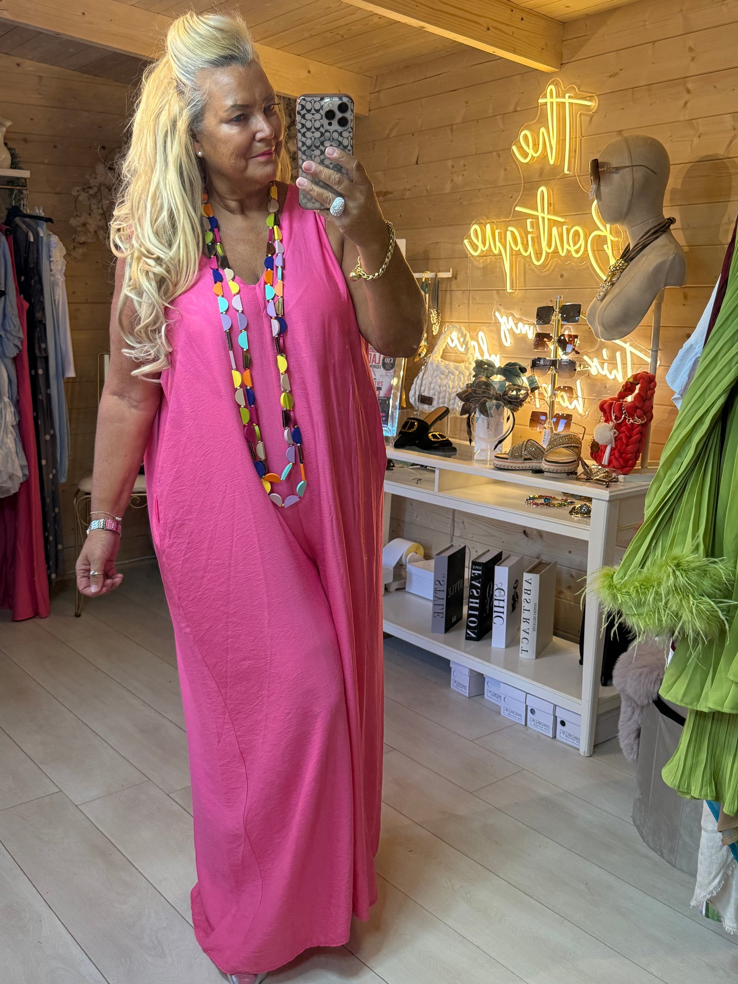 Flamingo Dream V-Neck Maxi Jumpsuit | One Size 8-18