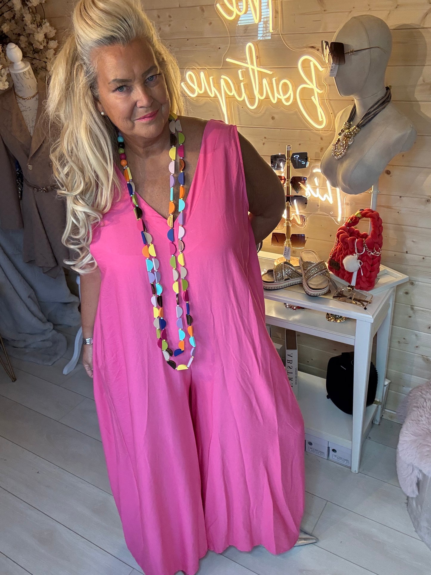 Flamingo Dream V-Neck Maxi Jumpsuit | One Size 8-18