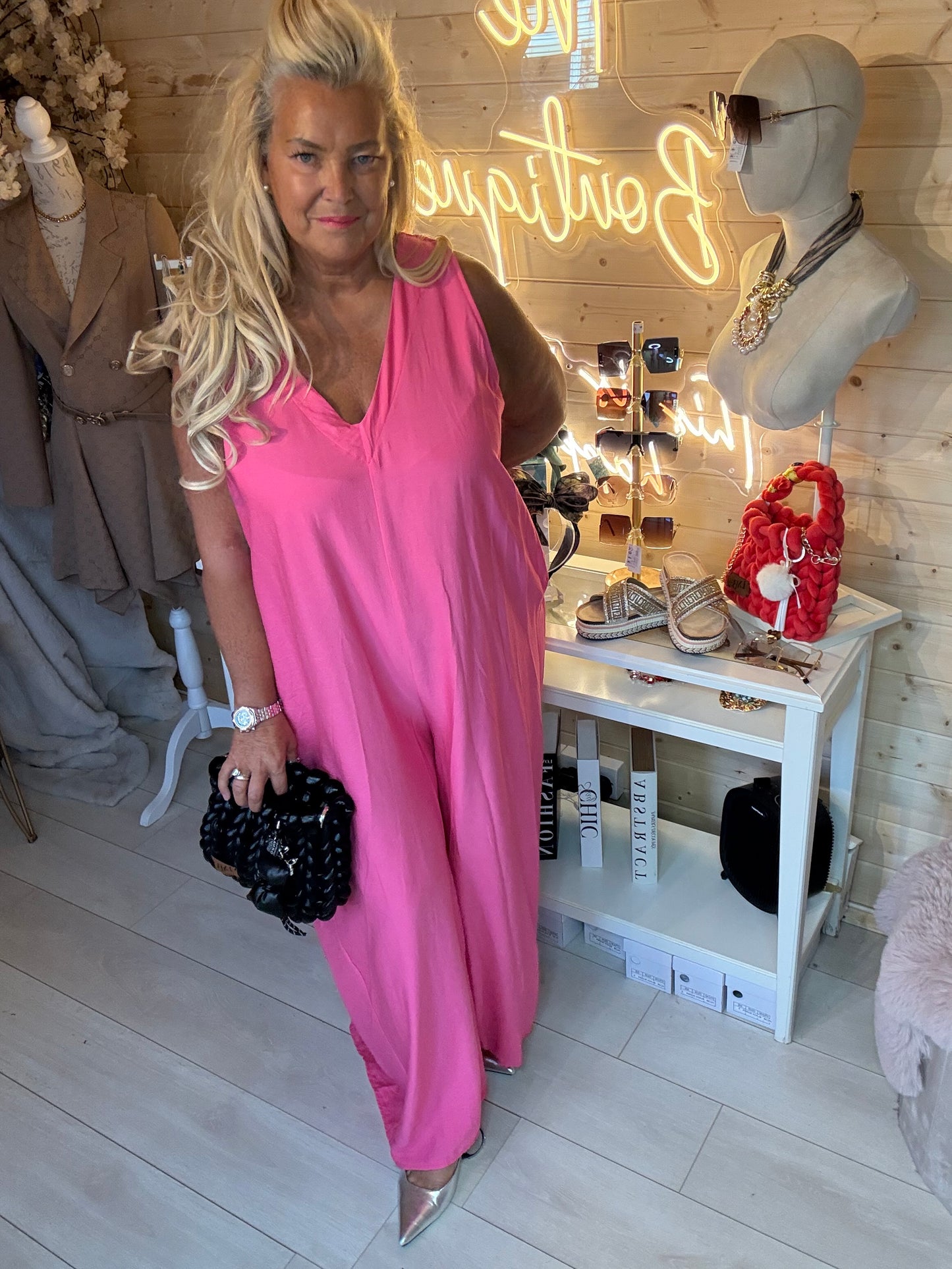 Flamingo Dream V-Neck Maxi Jumpsuit | One Size 8-18