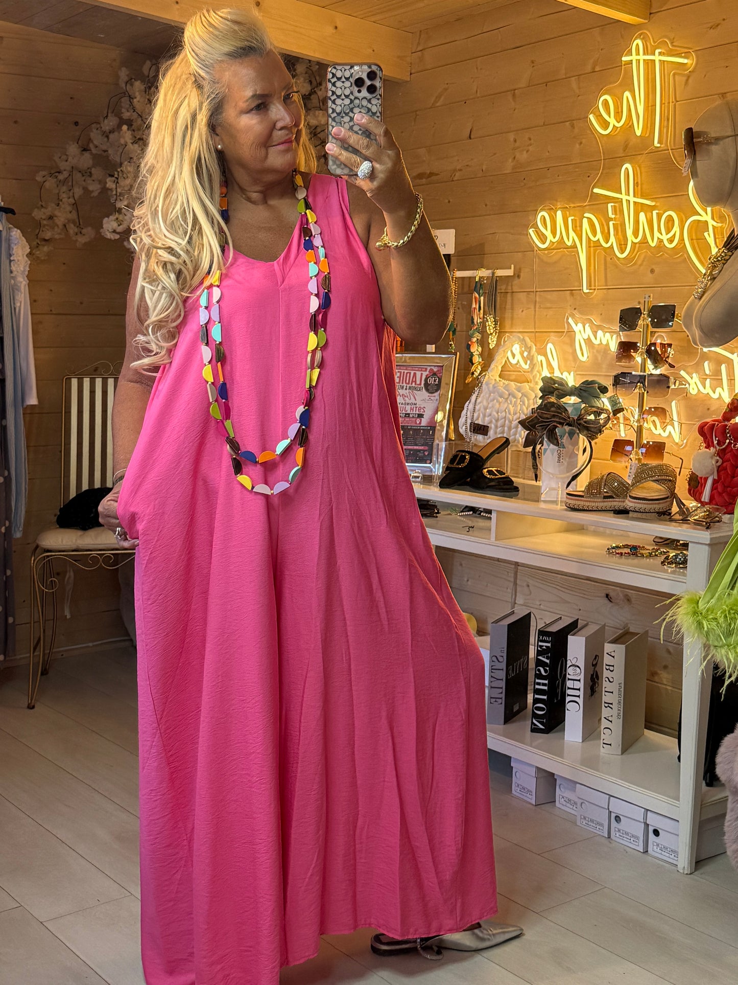 Flamingo Dream V-Neck Maxi Jumpsuit | One Size 8-18