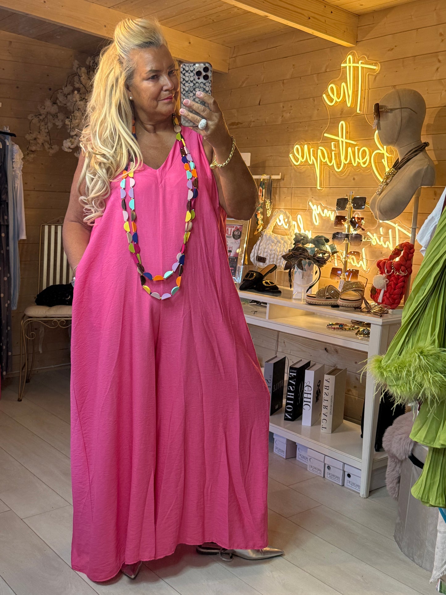Flamingo Dream V-Neck Maxi Jumpsuit | One Size 8-18