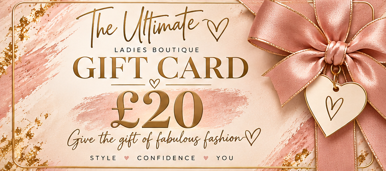 The Ultimate Ladies Boutique digital gift card worth £20, blush pink and gold design