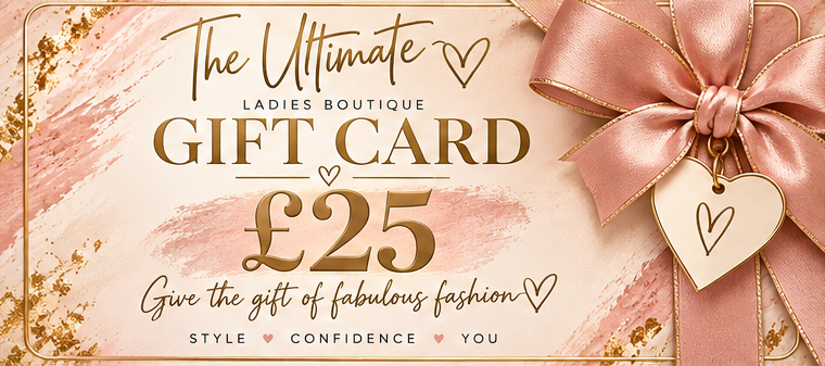 The Ultimate Ladies Boutique digital gift card worth £25, blush pink and gold design