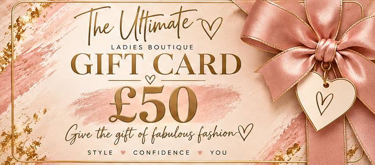The Ultimate Ladies Boutique digital gift card worth £50, blush pink and gold design